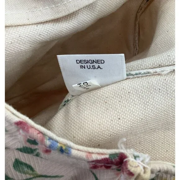 LONGABERGER HOMESTEAD Lined Tote Bag Ivory Color Floral With Embroidered Pocket - Picture 12 of 14